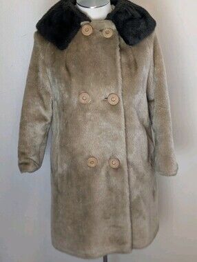 Womens Jackie O Faux Fur Vintage Swing Coat w/ Mink Collar S/M